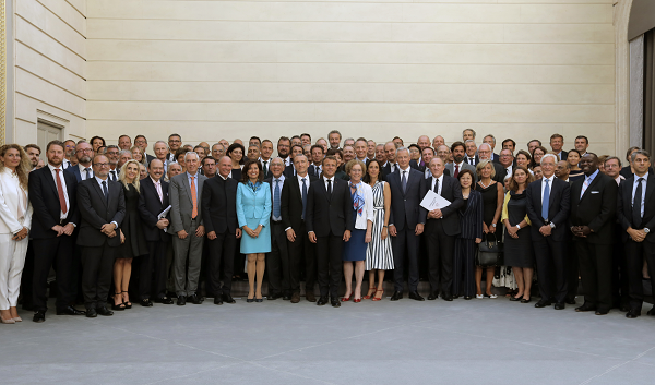 23/08/2019 - French President Emmanuel Macron, OECD Secretary-General Angel Gurria with CEOs of major international companies who have signed the pledge to tackle inequality and promote diversity in their workplaces.